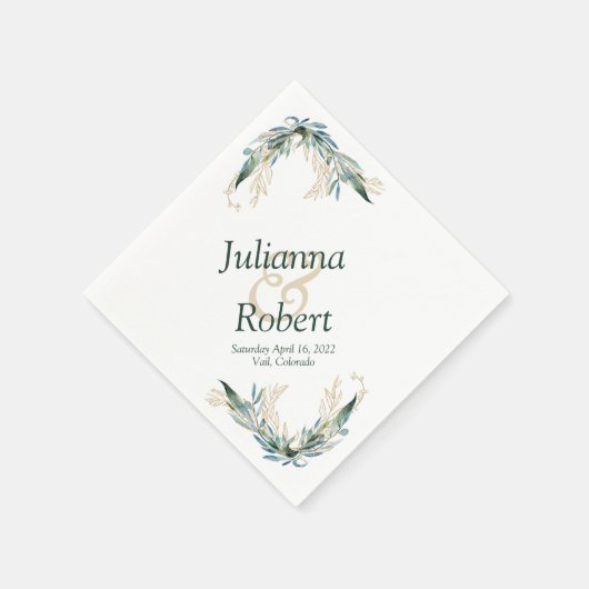 ユーカリと金ゴールドナプキン スタンダードカクテルナプキン (角)