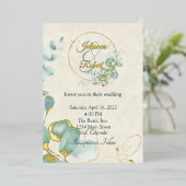 ユーカリと金ゴールドバジェット結婚ズ 箔招待状 (立ち正面)