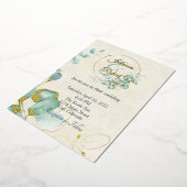 ユーカリと金ゴールドバジェット結婚ズ 箔招待状 (回転した状態)