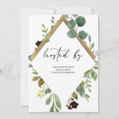 ユーカリと金ゴールドフォイルモダンベビー 招待状 (裏面)