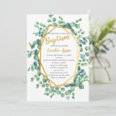 ユーカリと金ゴールドフレームグリーンフローラバプテスマ 招待状 (スタンド正面)
