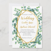ユーカリと金ゴールドフレームグリーン結婚フローラ 招待状 (正面)