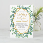 ユーカリと金ゴールドフレームグリーン結婚フローラ 招待状 (スタンド正面)