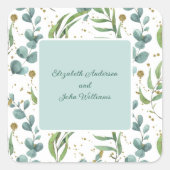 ユーカリと金ゴールド結婚カップル スクエアシール (正面)