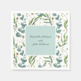 ユーカリと金ゴールド結婚カップル スタンダードカクテルナプキン