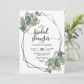 ユーカリのばら色の金ゴールド幾何学的なフレームのブライダルシャワー 招待状 (スタンド正面)