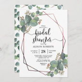ユーカリのばら色の金ゴールド幾何学的なフレームのブライダルシャワー 招待状 (正面/裏面)
