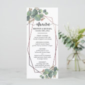 ユーカリのばら色の金ゴールド幾何学的なフレームの結婚式メニュー メニュー (スタンド正面)