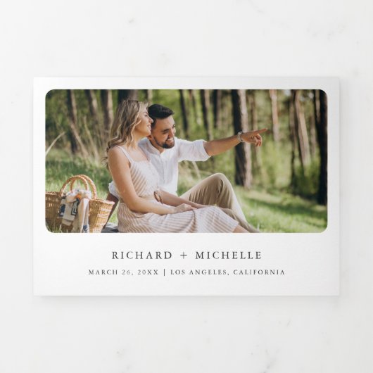 ユーカリのアーチ写真すべて一つのQRコード結婚の 三つ折り招待状 (カバー)