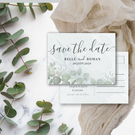 ユーカリのグリーセージRusticなSave the Date ポストカード