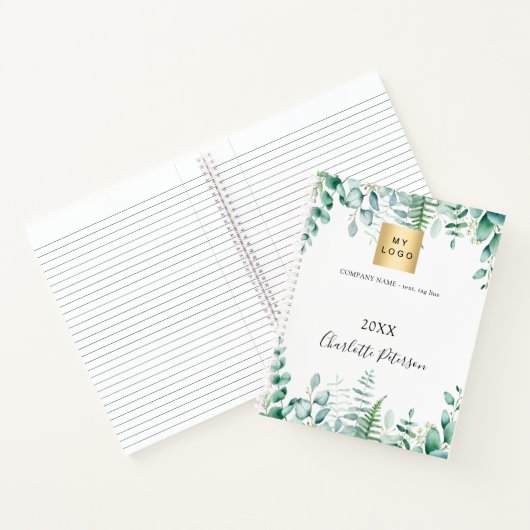 ユーカリのグリーンがエレガントなビジネスロゴ ノートブック (内部)