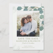 ユーカリのグリーンがエレガントな水彩の葉の招待状 招待状 (正面)