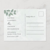 ユーカリのグリーンがシンプルな結婚式の事前お知らせ ポストカード (裏面)