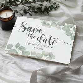 ユーカリのグリーンが可愛いRustic Wedding SAVE THE DATE ポストカード