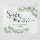 ユーカリのグリーンが可愛いRustic Wedding SAVE THE DATE ポストカード (正面)