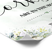 ユーカリのグリーンと多肉植物のワイン栓がいくつあるか看板 ポスター (角)