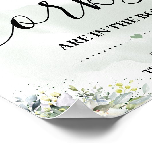 ユーカリのグリーンと多肉植物のワイン栓がいくつあるか看板 ポスター (角)