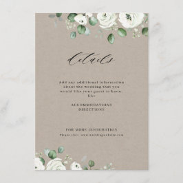 ユーカリのグリーンと白い花のシンプルな農村風ウェディング エンクロージャーカード