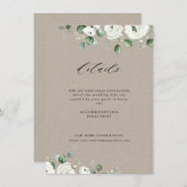ユーカリのグリーンと白い花のシンプルな農村風ウェディング エンクロージャーカード (正面/裏面)