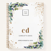 ユーカリのグリーンと白のビジネスロゴ ノートブック (正面)