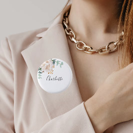 ユーカリのグリーンと白の花の名札 缶バッジ