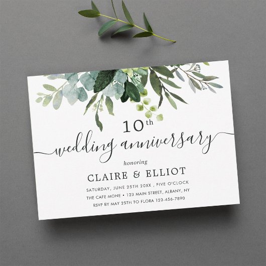 ユーカリのグリーンの葉のウェディングアニバーサリー 招待状