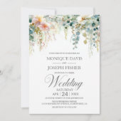 ユーカリのグリーンをあしらったラスティックな結婚式 招待状 (正面)
