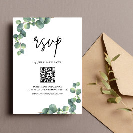 ユーカリのグリーンをあしらったラスティックな結婚式QRコード 出欠カード