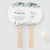 ユーカリのグリーンをあしらった田舎風のボタニカルウェディング ハンドファン (正面&裏面)