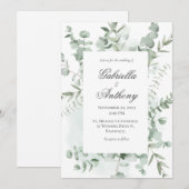ユーカリのグリーンを使ったモダンな結婚式の招待状 招待状 (正面/裏面)