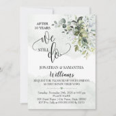 ユーカリのグリーンを使った水彩デザインの「私たちはまだ愛し合っている」 招待状 (正面)