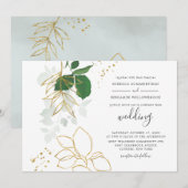 ユーカリのグリーンを使った水彩結婚式 招待状 (正面/裏面)
