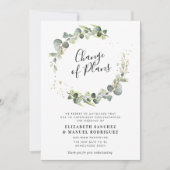 ユーカリのグリーンリース延期結婚式カード 招待状 (正面)