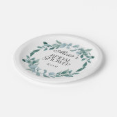 ユーカリのグリーンリース フレーム 緑 青 ブライダルシャワー ペーパープレート (アングル)