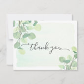 ユーカリのグリーン水彩ペイント背景 サンキューカード (正面)