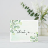 ユーカリのグリーン水彩ペイント背景 サンキューカード (スタンド正面)