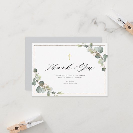 ユーカリのグリーン エレガントなフレーム ありがとうカード 招待状 (正面/裏面インサイチュ)