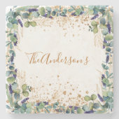 ユーカリのグリーン ゴールドグリッター ファミリー ネーム ストーンコースター (正面)