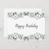 ユーカリのグリーン フローラル ハッピー バースデー ポストカード (正面/裏面)