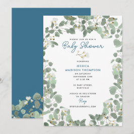 ユーカリのグリーン ベイビーボーイ ブルー ベイビーシャワー 招待状