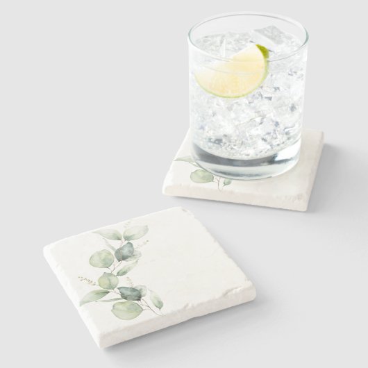 ユーカリのグリーン 水彩植物画 ストーンコースター (横)