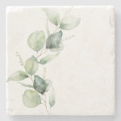 ユーカリのグリーン 水彩植物画 ストーンコースター (正面)