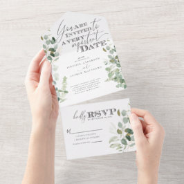 ユーカリのグリーン・水彩画 オールインワン招待状