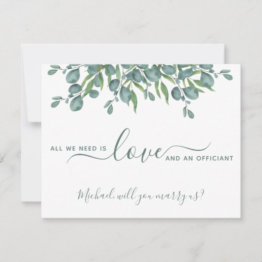 ユーカリのグリーン 私たちと結婚してください 式場責任者様 招待状 (正面)