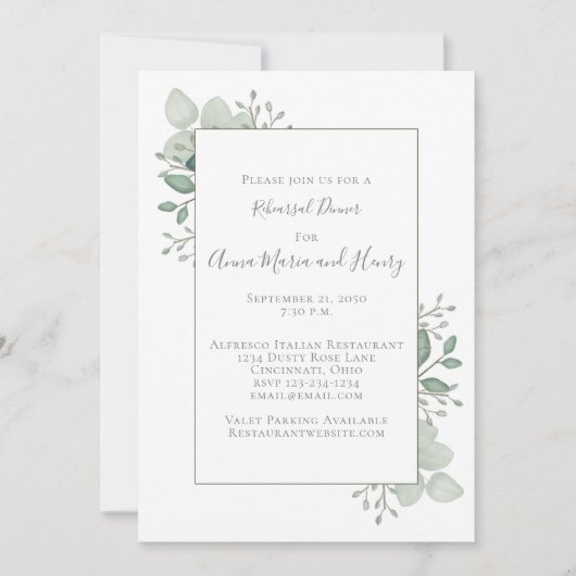 ユーカリのグリーン foliage リハーサルディナー 招待状 (正面)