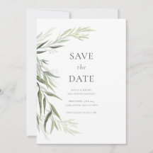 ユーカリのゴムの葉のグリーン Save the Date