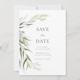 ユーカリのゴムの葉のグリーン Save the Date 招待状