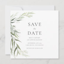 ユーカリのゴムの葉のグリーン Save the Date