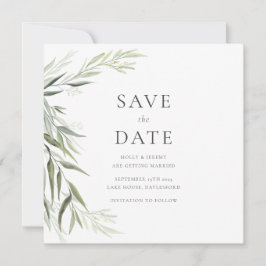 ユーカリのゴムの葉のグリーン Save the Date 招待状