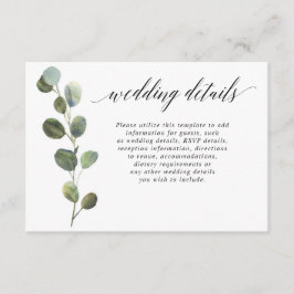 ユーカリのシンプルな白黒結婚式の詳細 エンクロージャーカード